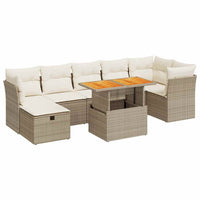 Thumbnail for 8-tlg. Garten-Sofagarnitur mit Kissen Beige Poly Rattan Akazie