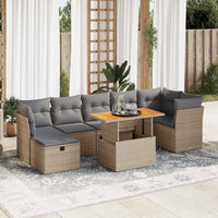 Thumbnail for 8-tlg. Garten-Sofagarnitur mit Kissen Beige Poly Rattan Akazie