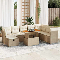 Thumbnail for 9-tlg. Garten-Sofagarnitur mit Kissen Beige Poly Rattan Akazie