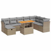 Thumbnail for 9-tlg. Garten-Sofagarnitur mit Kissen Beige Poly Rattan Akazie