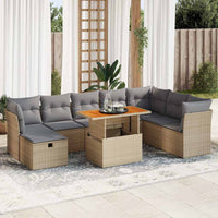 Thumbnail for 9-tlg. Garten-Sofagarnitur mit Kissen Beige Poly Rattan Akazie