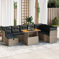 Thumbnail for 9-tlg. Garten-Sofagarnitur mit Kissen Grau Poly Rattan Akazie