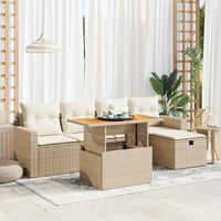 Thumbnail for 6-tlg. Garten-Sofagarnitur mit Kissen Beige Poly Rattan Akazie
