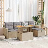 Thumbnail for 6-tlg. Garten-Sofagarnitur mit Kissen Beige Poly Rattan Akazie