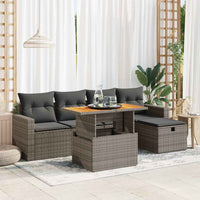 Thumbnail for 6-tlg. Garten-Sofagarnitur mit Kissen Grau Poly Rattan Akazie