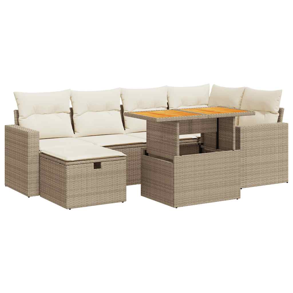8-tlg. Garten-Sofagarnitur mit Kissen Beige Poly Rattan Akazie