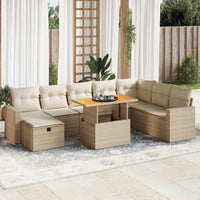 Thumbnail for 9-tlg. Garten-Sofagarnitur mit Kissen Beige Poly Rattan Akazie