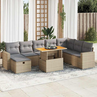Thumbnail for 9-tlg. Garten-Sofagarnitur mit Kissen Beige Poly Rattan Akazie