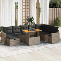 Thumbnail for 9-tlg. Garten-Sofagarnitur mit Kissen Grau Poly Rattan Akazie