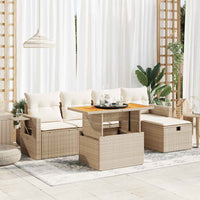 Thumbnail for 6-tlg. Garten-Sofagarnitur mit Kissen Beige Poly Rattan Akazie