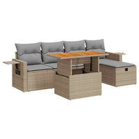 Thumbnail for 6-tlg. Garten-Sofagarnitur mit Kissen Beige Poly Rattan Akazie