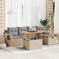 Thumbnail for 6-tlg. Garten-Sofagarnitur mit Kissen Beige Poly Rattan Akazie