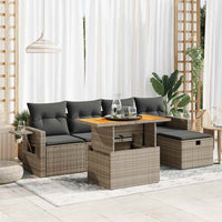 Thumbnail for 6-tlg. Garten-Sofagarnitur mit Kissen Grau Poly Rattan Akazie
