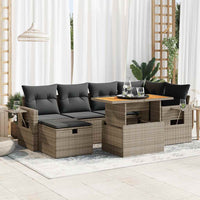 Thumbnail for 8-tlg. Garten-Sofagarnitur mit Kissen Grau Poly Rattan Akazie