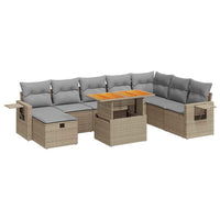 Thumbnail for 9-tlg. Garten-Sofagarnitur mit Kissen Beige Poly Rattan Akazie