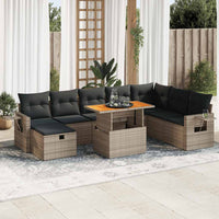 Thumbnail for 9-tlg. Garten-Sofagarnitur mit Kissen Grau Poly Rattan Akazie