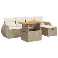 Thumbnail for 6-tlg. Garten-Sofagarnitur mit Kissen Beige Poly Rattan Akazie