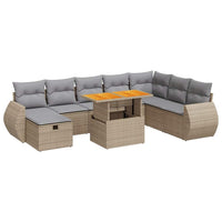Thumbnail for 9-tlg. Garten-Sofagarnitur mit Kissen Beige Poly Rattan Akazie