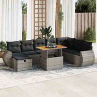 Thumbnail for 9-tlg. Garten-Sofagarnitur mit Kissen Grau Poly Rattan Akazie