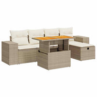 Thumbnail for 6-tlg. Garten-Sofagarnitur mit Kissen Beige Poly Rattan Akazie