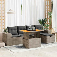 Thumbnail for 6-tlg. Garten-Sofagarnitur mit Kissen Grau Poly Rattan Akazie