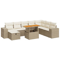 Thumbnail for 9-tlg. Garten-Sofagarnitur mit Kissen Beige Poly Rattan Akazie