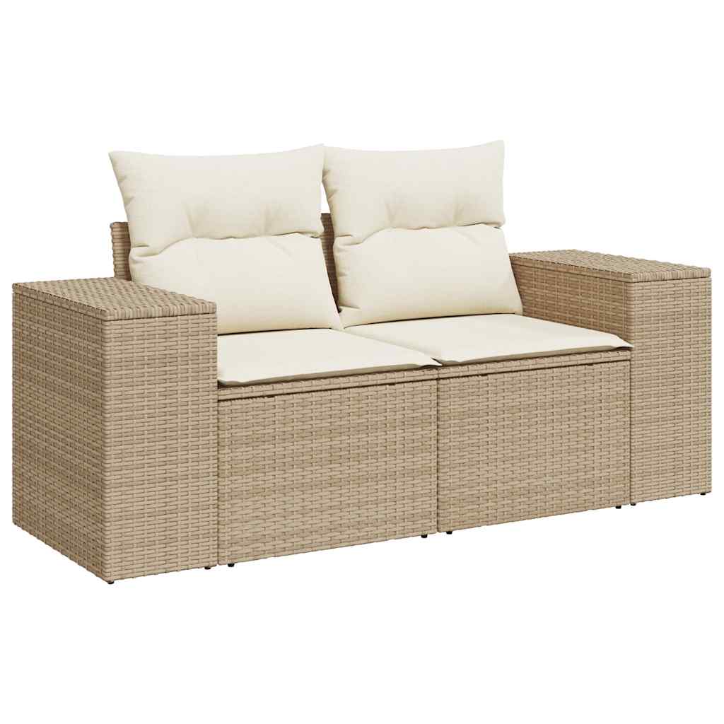 9-tlg. Garten-Sofagarnitur mit Kissen Beige Poly Rattan Akazie