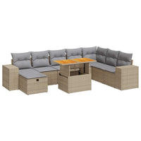 Thumbnail for 9-tlg. Garten-Sofagarnitur mit Kissen Beige Poly Rattan Akazie