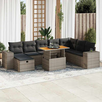 Thumbnail for 9-tlg. Garten-Sofagarnitur mit Kissen Grau Poly Rattan Akazie