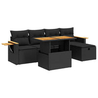 Thumbnail for 6-tlg. Garten-Sofagarnitur mit Kissen Schwarz Poly Rattan
