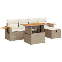 Thumbnail for 6-tlg. Garten-Sofagarnitur mit Kissen Beige Poly Rattan
