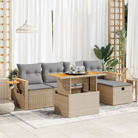 Thumbnail for 6-tlg. Garten-Sofagarnitur mit Kissen Beige Poly Rattan