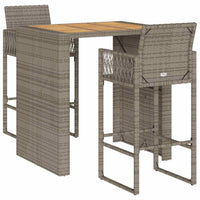 Thumbnail for 3-tlg. Gartenbar-Set ohne Kissen Grau Poly Rattan Akazie