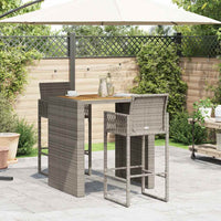 Thumbnail for 3-tlg. Gartenbar-Set ohne Kissen Grau Poly Rattan Akazie