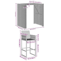 Thumbnail for 3-tlg. Gartenbar-Set ohne Kissen Grau Poly Rattan Akazie