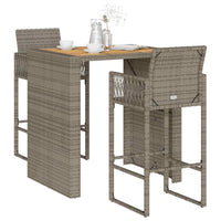 Thumbnail for 3-tlg. Gartenbar-Set ohne Kissen Grau Poly Rattan Akazie