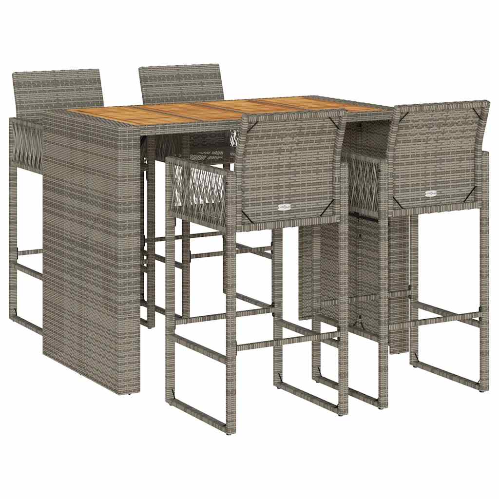 5-tlg. Gartenbar-Set ohne Kissen Grau Poly Rattan Akazie