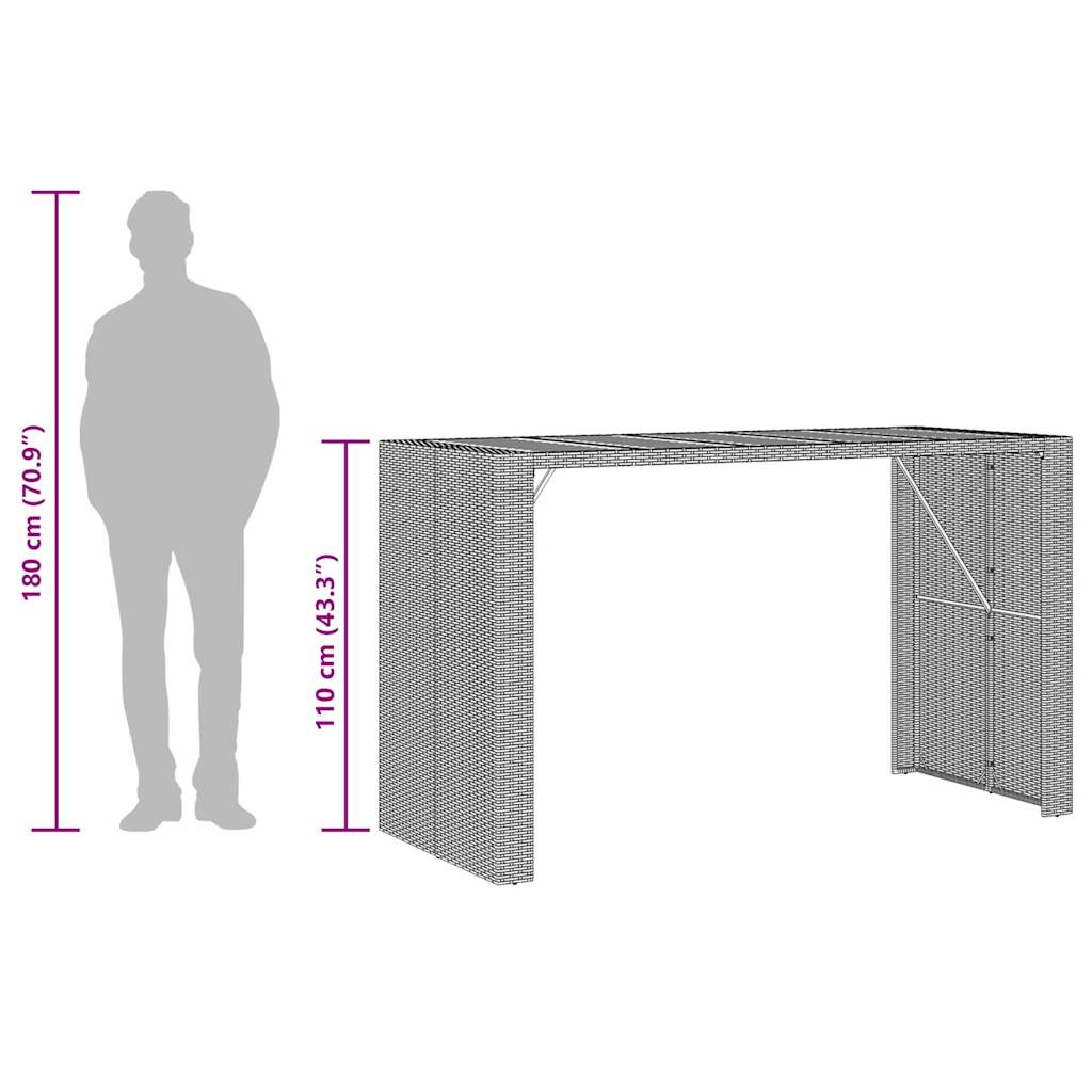 5-tlg. Gartenbar-Set ohne Kissen Schwarz Poly Rattan Akazie