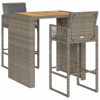 Thumbnail for 3-tlg. Gartenbar-Set mit Kissen Grau Poly Rattan Akazie