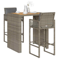 Thumbnail for 3-tlg. Gartenbar-Set mit Kissen Grau Poly Rattan Akazie
