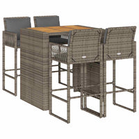 Thumbnail for 5-tlg. Gartenbar-Set mit Kissen Grau Poly Rattan Akazie