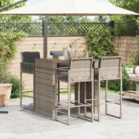 Thumbnail for 5-tlg. Gartenbar-Set mit Kissen Grau Poly Rattan Akazie