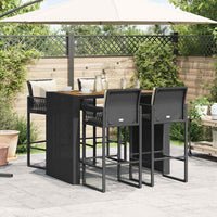 Thumbnail for 5-tlg. Gartenbar-Set mit Kissen Schwarz Poly Rattan Akazie