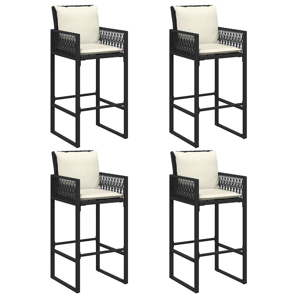 5-tlg. Gartenbar-Set mit Kissen Schwarz Poly Rattan Akazie
