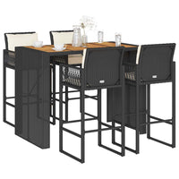 Thumbnail for 5-tlg. Gartenbar-Set mit Kissen Schwarz Poly Rattan Akazie