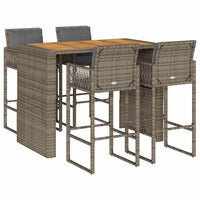Thumbnail for 5-tlg. Gartenbar-Set mit Kissen Grau Poly Rattan Akazie