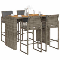 Thumbnail for 5-tlg. Gartenbar-Set mit Kissen Grau Poly Rattan Akazie