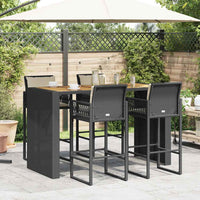 Thumbnail for 5-tlg. Gartenbar-Set mit Kissen Schwarz Poly Rattan Akazie