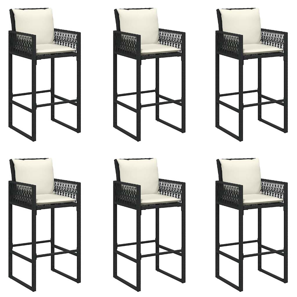 7-tlg. Gartenbar-Set mit Kissen Schwarz Poly Rattan Akazie