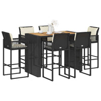 Thumbnail for 7-tlg. Gartenbar-Set mit Kissen Schwarz Poly Rattan Akazie